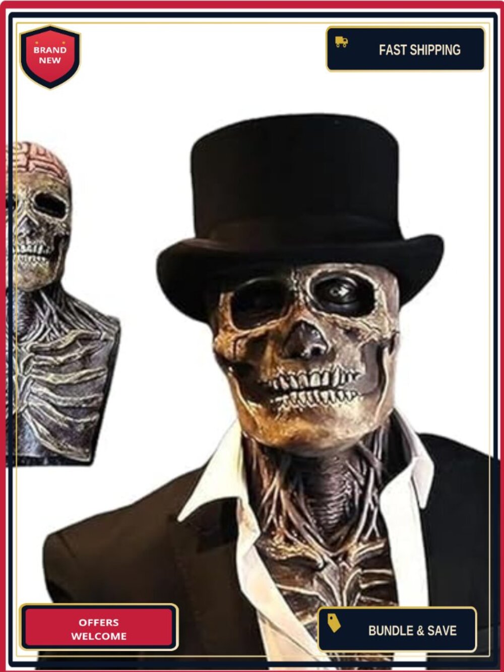 Halloween Skull Mask Latex Skeleton Full Head Moving Jaw Scary